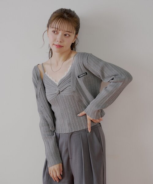 Chico(チコ)の「カシュクールレースキャミコンパクトカーディガンセット(カーディガン/ボレロ・レディース・ブラック/グレー/ピンク/ホワイト・FREE)」の5枚目の写真
