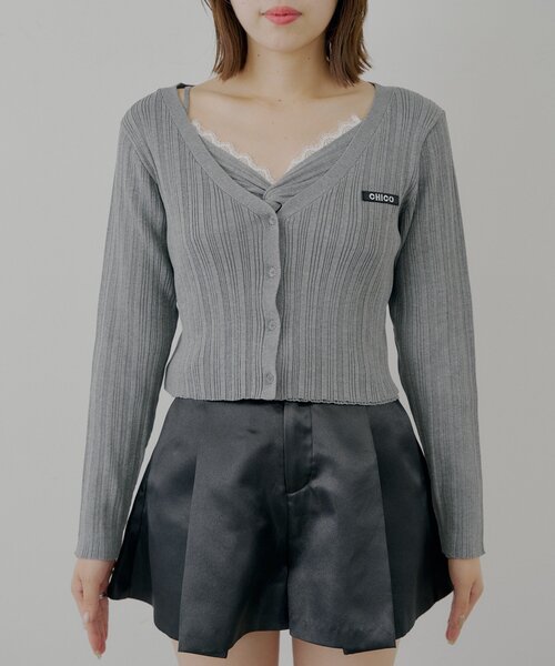 セール】カシュクールレースキャミコンパクトカーディガンセット