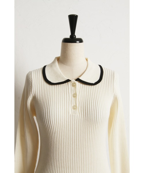&. NOSTALGIA（アンドドットノスタルジア）の「【ZOZO限定】配色ニットポロ（ニット/セーター・レディース・ブラウン/アイボリー/ブラック/グレー・M）」の5枚目の写真