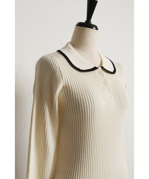 &. NOSTALGIA（アンドドットノスタルジア）の「【ZOZO限定】配色ニットポロ（ニット/セーター・レディース・ブラウン/アイボリー/ブラック/グレー・M）」の7枚目の写真