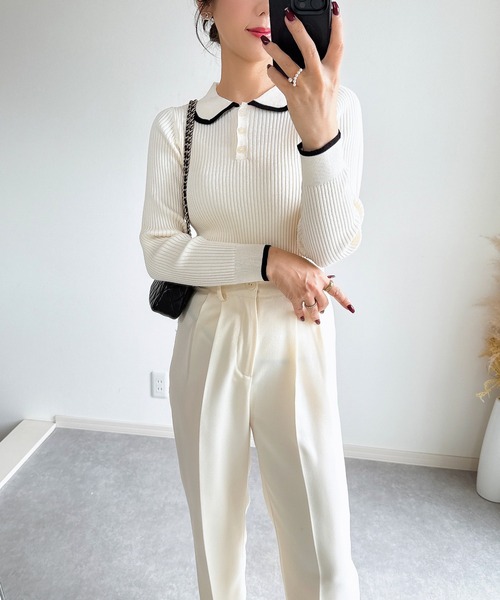 &. NOSTALGIA（アンドドットノスタルジア）の「【ZOZO限定】配色ニットポロ（ニット/セーター・レディース・ブラウン/アイボリー/ブラック/グレー・M）」の13枚目の写真