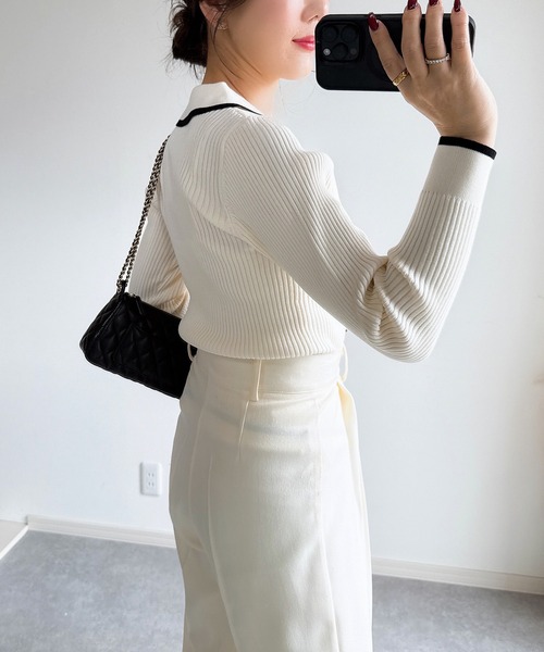 &. NOSTALGIA（アンドドットノスタルジア）の「【ZOZO限定】配色ニットポロ（ニット/セーター・レディース・ブラウン/アイボリー/ブラック/グレー・M）」の16枚目の写真