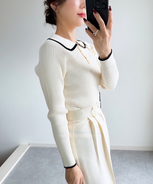 &. NOSTALGIA（アンドドットノスタルジア）の「【ZOZO限定】配色ニットポロ（ニット/セーター・レディース・ブラウン/アイボリー/ブラック/グレー・M）」の20枚目の写真