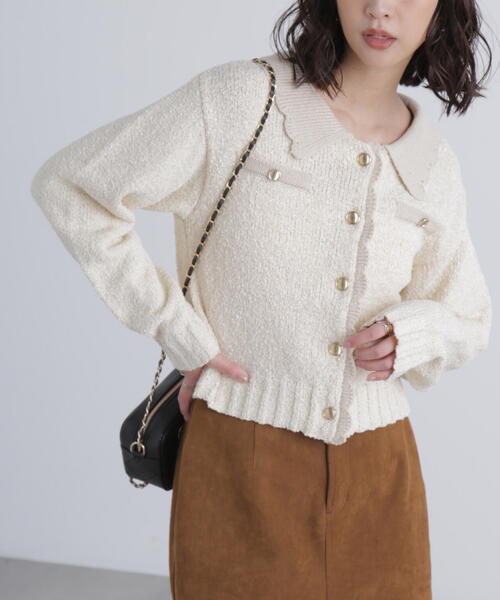 セール】◇ミニブークレツイードライクニットカーディガン
