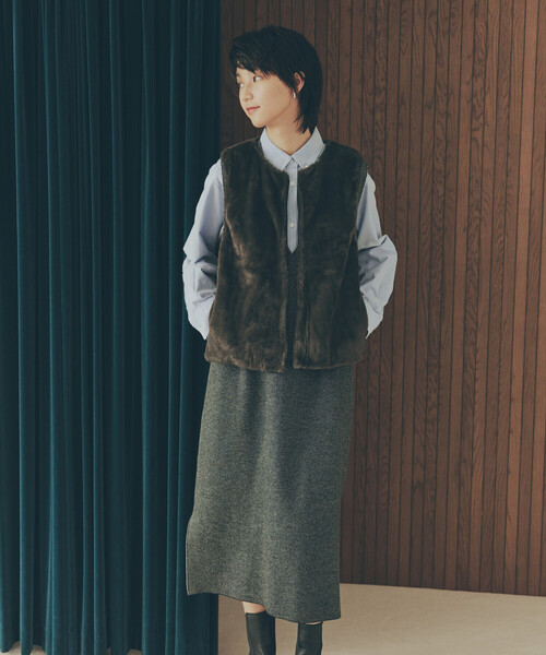 COMME CA ISM（コムサイズム）の「Ｖネック　ニットワンピース（ワンピース・レディース・ミックスグレー/ブラック・LARGE/MEDIUM）」の6枚目の写真