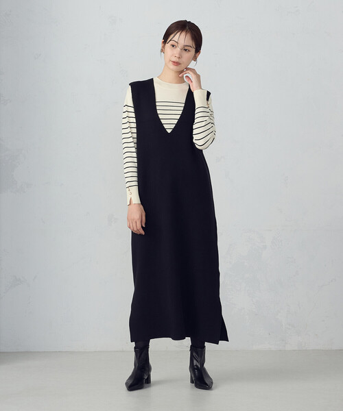COMME CA ISM（コムサイズム）の「Ｖネック　ニットワンピース（ワンピース・レディース・ミックスグレー/ブラック・LARGE/MEDIUM）」の7枚目の写真
