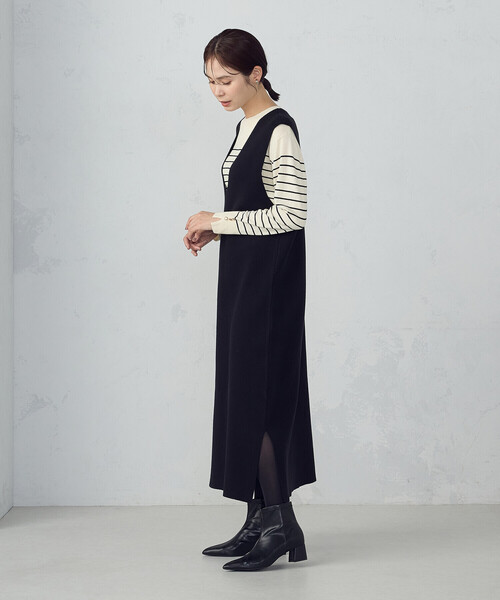 COMME CA ISM（コムサイズム）の「Ｖネック　ニットワンピース（ワンピース・レディース・ミックスグレー/ブラック・LARGE/MEDIUM）」の8枚目の写真