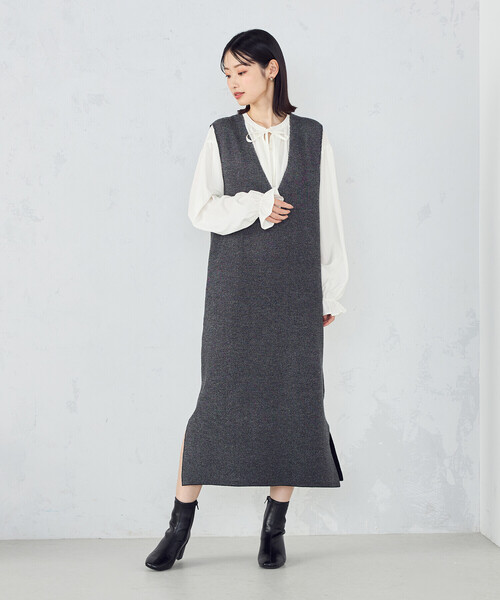 COMME CA ISM（コムサイズム）の「Ｖネック　ニットワンピース（ワンピース・レディース・ミックスグレー/ブラック・LARGE/MEDIUM）」の11枚目の写真