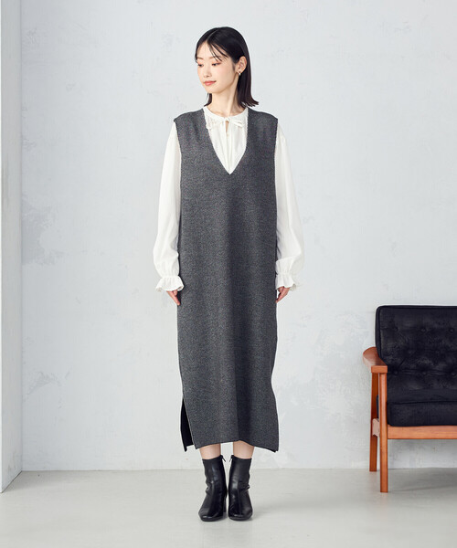 COMME CA ISM（コムサイズム）の「Ｖネック　ニットワンピース（ワンピース・レディース・ミックスグレー/ブラック・LARGE/MEDIUM）」の12枚目の写真