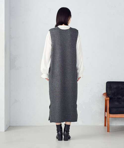 COMME CA ISM（コムサイズム）の「Ｖネック　ニットワンピース（ワンピース・レディース・ミックスグレー/ブラック・LARGE/MEDIUM）」の14枚目の写真