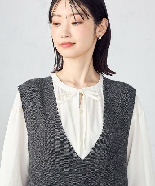 COMME CA ISM（コムサイズム）の「Ｖネック　ニットワンピース（ワンピース・レディース・ミックスグレー/ブラック・LARGE/MEDIUM）」の15枚目の写真