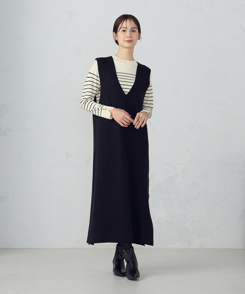 COMME CA ISM（コムサイズム）の「Ｖネック　ニットワンピース（ワンピース・レディース・ミックスグレー/ブラック・LARGE/MEDIUM）」の3枚目の写真
