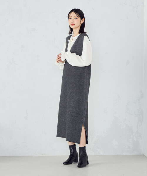COMME CA ISM（コムサイズム）の「Ｖネック　ニットワンピース（ワンピース・レディース・ミックスグレー/ブラック・LARGE/MEDIUM）」の4枚目の写真