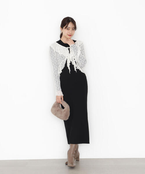 PROPORTION BODY DRESSING（プロポーションボディドレッシング）の「フリルレースセットニットワンピース / 1215240911（ワンピース・レディース・ブルー/ブラック・MEDIUM/P/S）」の2枚目の写真