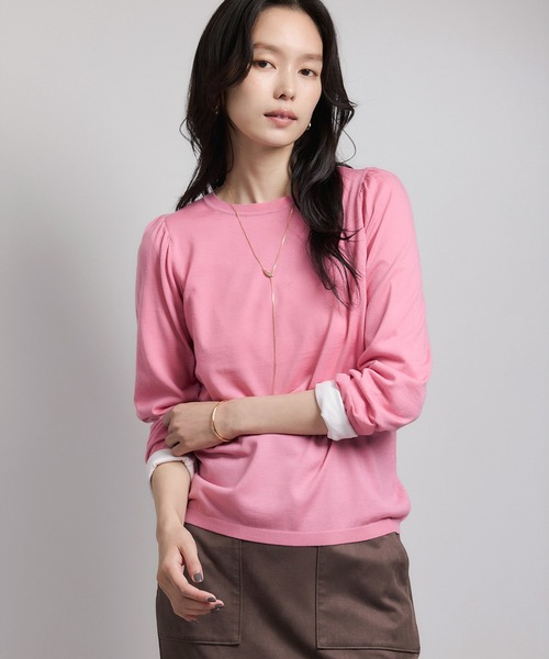 ロペ（ROPE’）/袖ギャザークルーネックニットプルオーバー/イージーケア セール】袖ギャザークルーネックニットプルオーバー/イージーケア