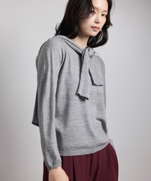 袖ギャザークルーネックニットプルオーバー/イージーケア