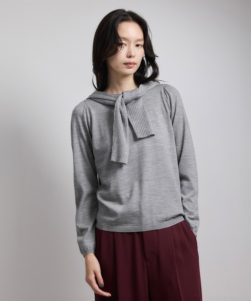 ROPE'（ロペ）の「袖ギャザークルーネックニットプルオーバー/イージーケア（ニット/セーター・レディース・ブラック/グレー/レッド/オフホワイト/ピンク系その他・FREE）」の6枚目の写真