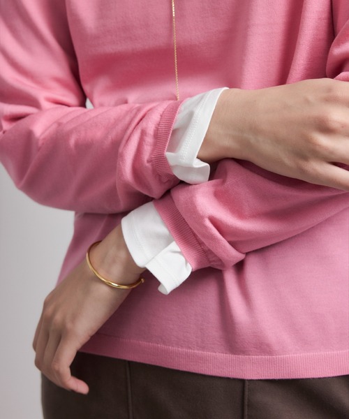 袖ギャザークルーネックニットプルオーバー/イージーケア（ニット