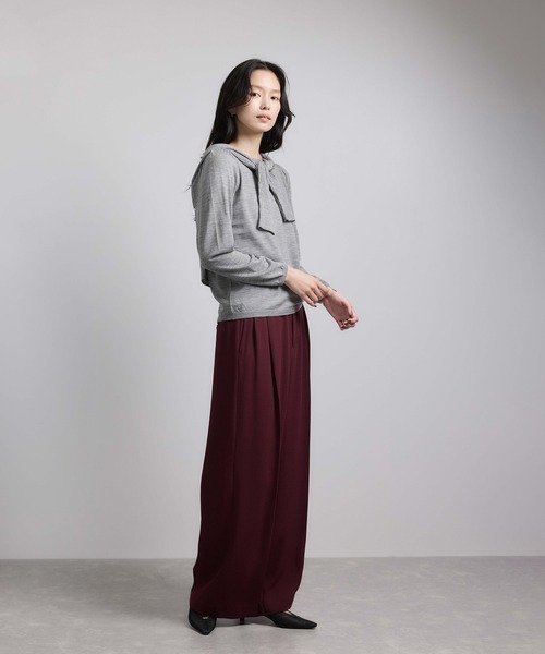 セール】袖ギャザークルーネックニットプルオーバー/イージーケア