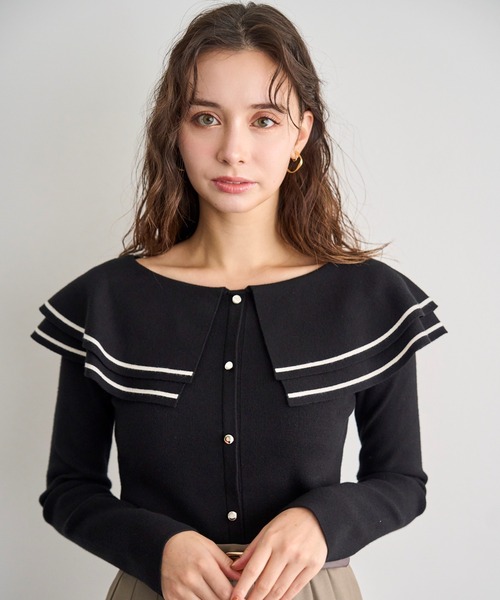 31 Sons de mode（トランテアン　ソン　ドゥ　モード）の「2025秋冬新作 ビッグカラー配色ニット（ニット/セーター・レディース・ブラック/ブラウン/オフホワイト・ﾌﾘ-）」の3枚目の写真