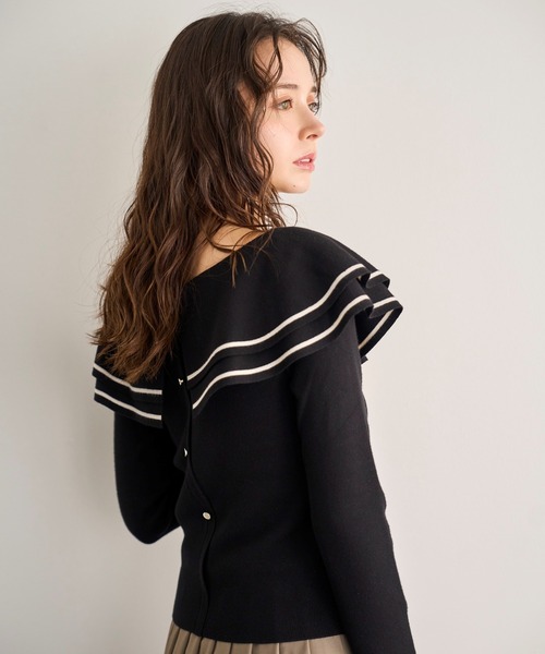 31 Sons de mode（トランテアン　ソン　ドゥ　モード）の「2025秋冬新作 ビッグカラー配色ニット（ニット/セーター・レディース・ブラック/ブラウン/オフホワイト・ﾌﾘ-）」の7枚目の写真