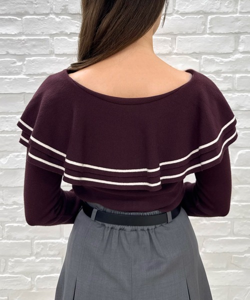 31 Sons de mode（トランテアン　ソン　ドゥ　モード）の「2025秋冬新作 ビッグカラー配色ニット（ニット/セーター・レディース・ブラック/ブラウン/オフホワイト・ﾌﾘ-）」の14枚目の写真