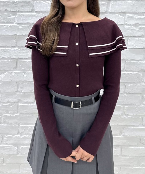 31 Sons de mode（トランテアン　ソン　ドゥ　モード）の「2025秋冬新作 ビッグカラー配色ニット（ニット/セーター・レディース・ブラック/ブラウン/オフホワイト・ﾌﾘ-）」の12枚目の写真