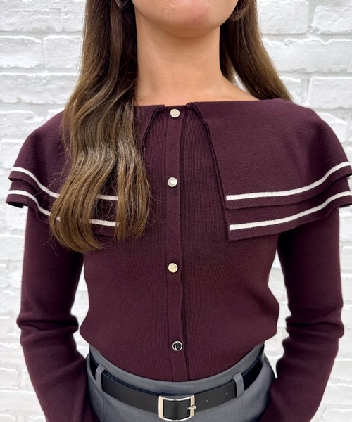 31 Sons de mode（トランテアン　ソン　ドゥ　モード）の「2025秋冬新作 ビッグカラー配色ニット（ニット/セーター・レディース・ブラック/ブラウン/オフホワイト・ﾌﾘ-）」の16枚目の写真