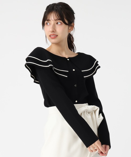 31 Sons de mode（トランテアン　ソン　ドゥ　モード）の「2025秋冬新作 ビッグカラー配色ニット（ニット/セーター・レディース・ブラック/ブラウン/オフホワイト・ﾌﾘ-）」の20枚目の写真