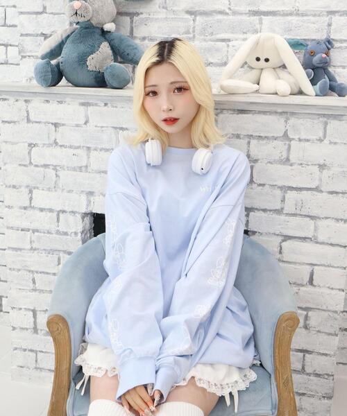 Whinny（ホワイニー）の「Whinny/転がり系闇うさロンT（Tシャツ/カットソー・レディース・サックスブルー/ブラック/ホワイト・FREE）」の3枚目の写真