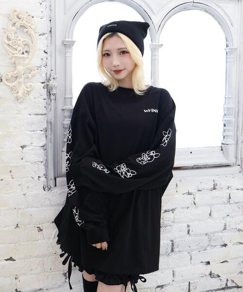 Whinny（ホワイニー）の「Whinny/転がり系闇うさロンT（Tシャツ/カットソー・レディース・サックスブルー/ブラック/ホワイト・FREE）」の2枚目の写真