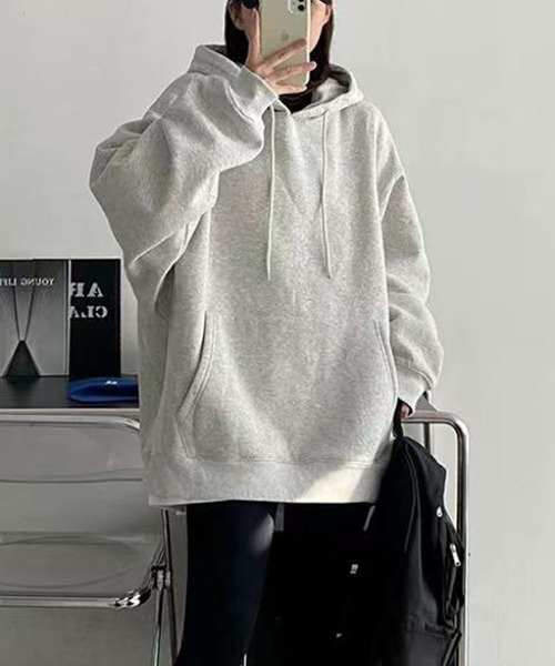 Lace Ladies(レースレディース)の「ソリッドカラー オーバーサイズ 長袖 スウェット パーカー(スウェット・レディース・ベージュ/ホワイト/ブラック/グレー/ネイビー・FREE)」の4枚目の写真