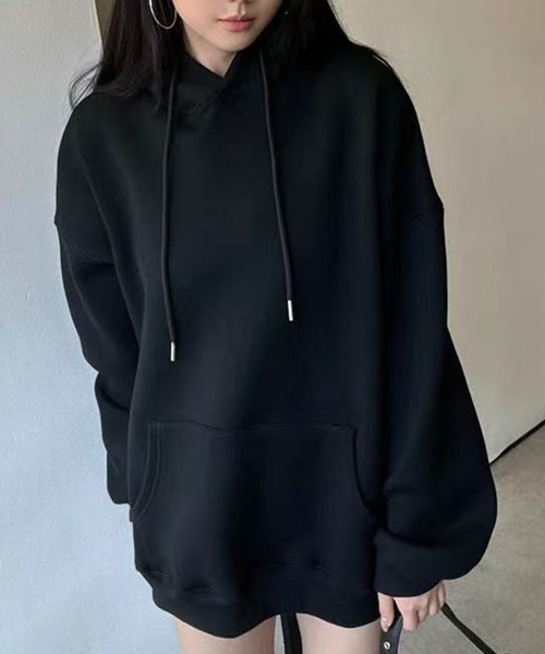 Lace Ladies(レースレディース)の「ソリッドカラー オーバーサイズ 長袖 スウェット パーカー(スウェット・レディース・ベージュ/ホワイト/ブラック/グレー/ネイビー・FREE)」の2枚目の写真