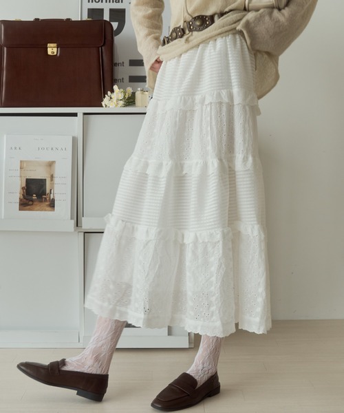 Birthday room(バースデイルーム)の「コットンレースティアードスカート/cotton lace tiered skirt(スカート・レディース・ホワイト・FREE)」の8枚目の写真