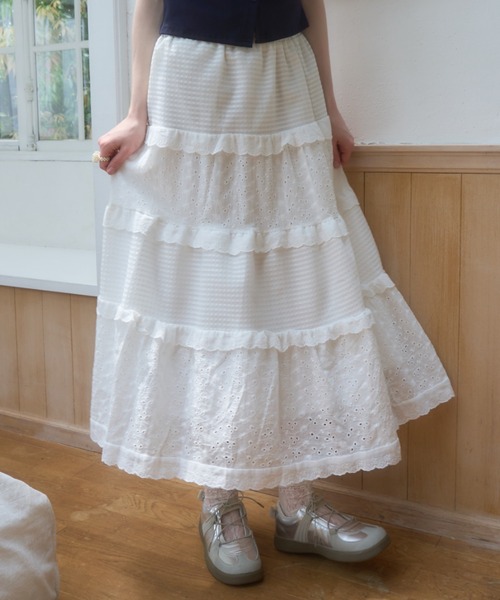 Birthday room(バースデイルーム)の「コットンレースティアードスカート/cotton lace tiered skirt(スカート・レディース・ホワイト・FREE)」の10枚目の写真
