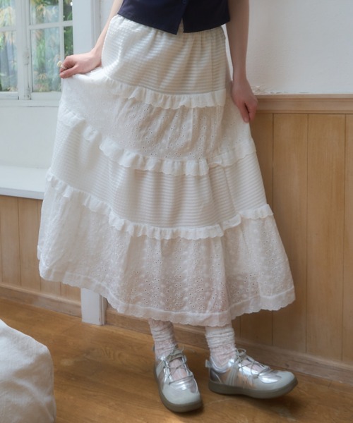 Birthday room(バースデイルーム)の「コットンレースティアードスカート/cotton lace tiered skirt(スカート・レディース・ホワイト・FREE)」の12枚目の写真