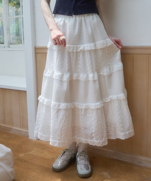 Birthday room(バースデイルーム)の「コットンレースティアードスカート/cotton lace tiered skirt(スカート・レディース・ホワイト・FREE)」の13枚目の写真