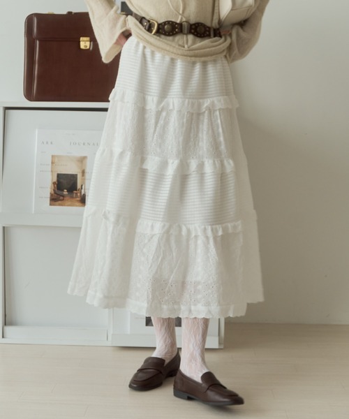 Birthday room(バースデイルーム)の「コットンレースティアードスカート/cotton lace tiered skirt(スカート・レディース・ホワイト・FREE)」の16枚目の写真