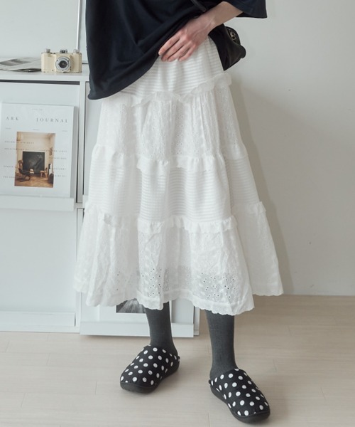 Birthday room(バースデイルーム)の「コットンレースティアードスカート/cotton lace tiered skirt(スカート・レディース・ホワイト・FREE)」の18枚目の写真