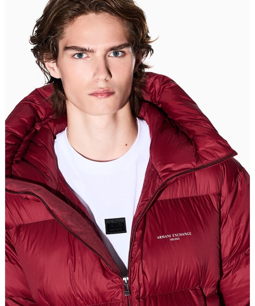 現行・美品　エンポリオアルマーニ　ムラ染め　シアー　ジャケット　薄手　レッド　赤 A|X アルマーニ エクスチェンジ】リサイクルナイロン カラーダウン