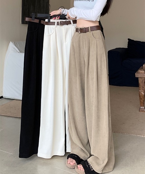 cammie（キャミー）の「ハイウエストコーデュロイストレートパンツ（その他パンツ・レディース・アイボリー/ブラック/ベージュ・M/L）」の5枚目の写真