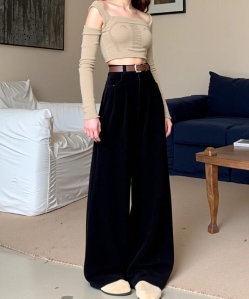 cammie（キャミー）の「ハイウエストコーデュロイストレートパンツ（その他パンツ・レディース・アイボリー/ブラック/ベージュ・M/L）」の17枚目の写真