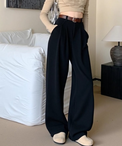 cammie（キャミー）の「ハイウエストコーデュロイストレートパンツ（その他パンツ・レディース・アイボリー/ブラック/ベージュ・M/L）」の4枚目の写真