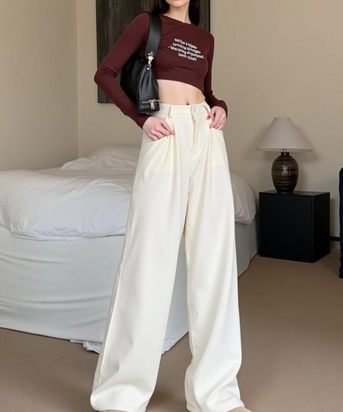 cammie（キャミー）の「ハイウエストコーデュロイストレートパンツ（その他パンツ・レディース・アイボリー/ブラック/ベージュ・M/L）」の9枚目の写真