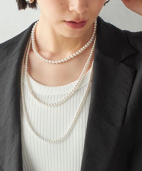 in mood(インムード)の「in mood:マルチ ガラス パール ネックレス(ネックレス・レディース・オフホワイト・ONE SIZE)」の3枚目の写真
