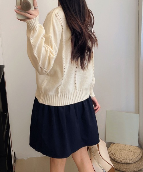 Miniministore(ミニミニストア)の「ニットトップス 秋冬クルーネックセーター(ニット/セーター・レディース・イエロー×グリーン/アイボリー/ブルー/グレー・FREE)」の7枚目の写真