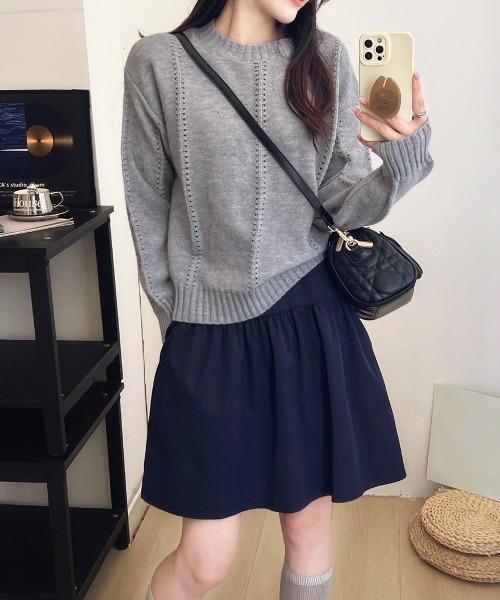 Miniministore(ミニミニストア)の「ニットトップス 秋冬クルーネックセーター(ニット/セーター・レディース・イエロー×グリーン/アイボリー/ブルー/グレー・FREE)」の8枚目の写真