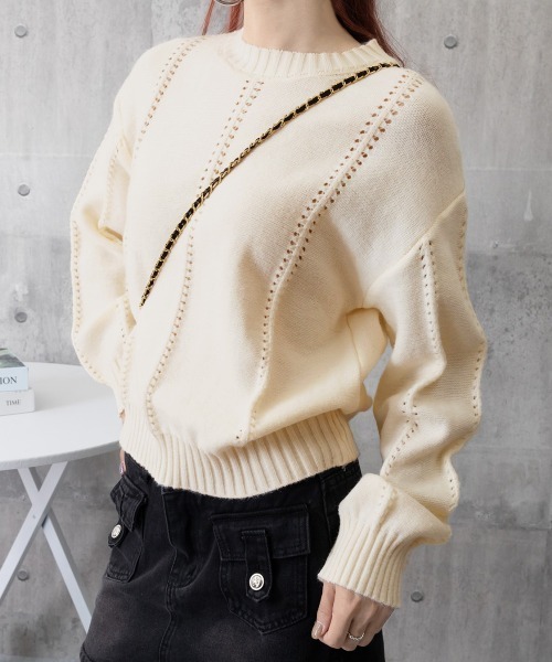 Miniministore(ミニミニストア)の「ニットトップス 秋冬クルーネックセーター(ニット/セーター・レディース・イエロー×グリーン/アイボリー/ブルー/グレー・FREE)」の16枚目の写真