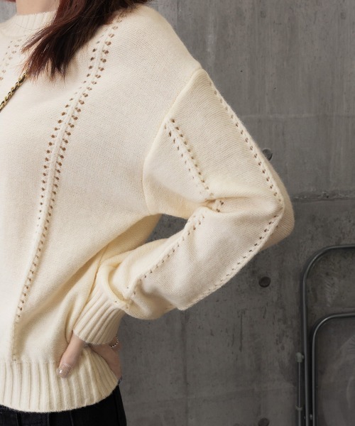 Miniministore(ミニミニストア)の「ニットトップス 秋冬クルーネックセーター(ニット/セーター・レディース・イエロー×グリーン/アイボリー/ブルー/グレー・FREE)」の19枚目の写真