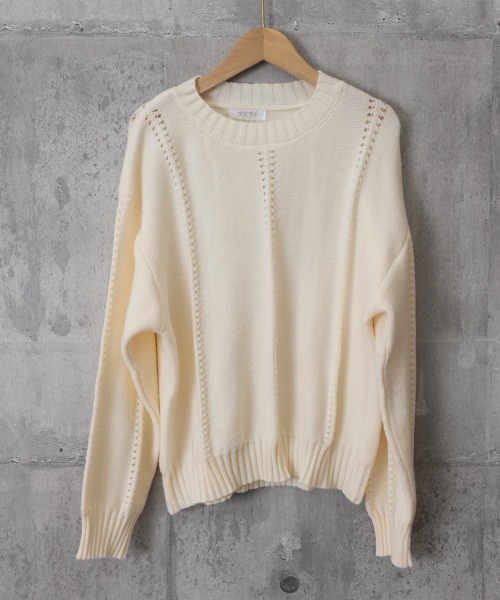 Miniministore(ミニミニストア)の「ニットトップス 秋冬クルーネックセーター(ニット/セーター・レディース・イエロー×グリーン/アイボリー/ブルー/グレー・FREE)」の20枚目の写真